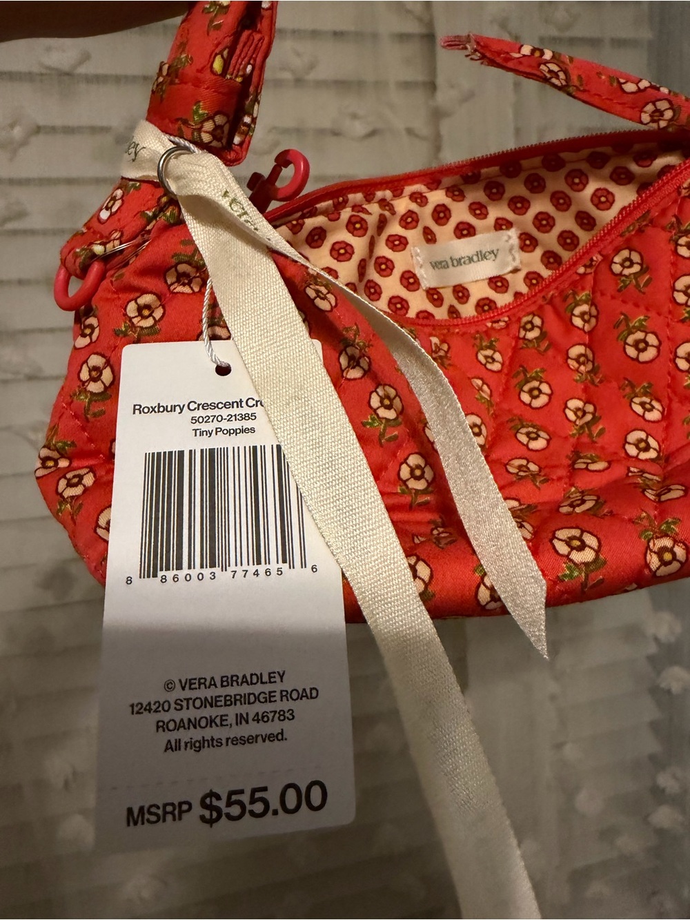 Vera Bradley Orange Floral Quilted Crescent Shoulder Bag - Picture 6 of 6